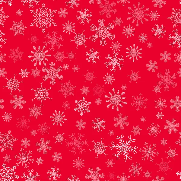 Modèle de Noël sans couture rouge avec différents flocons de neige — Image vectorielle