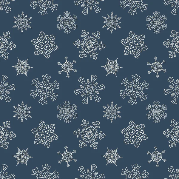 Nahtloses Weihnachtsmuster mit gezeichneten Schneeflocken — Stockvektor