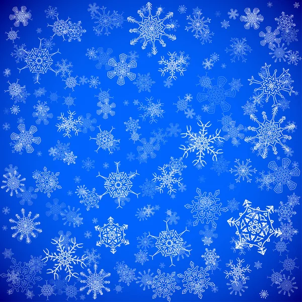 Farklı kar taneleri olan mavi Noel arkaplanı — Stok Vektör