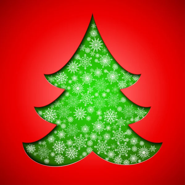 Snijpapier Kerstboom met sneeuwvlokken — Stockvector