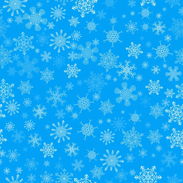 Blauw naadloos kerstpatroon met verschillende sneeuwvlokken — Stockvector