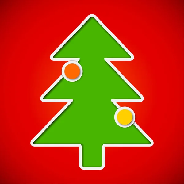 カードともに切り取られたクリスマスツリーとともにボール — ストックベクタ