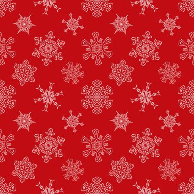 Kusursuz Noel kırmızı deseni çizilmiş kar taneleriyle