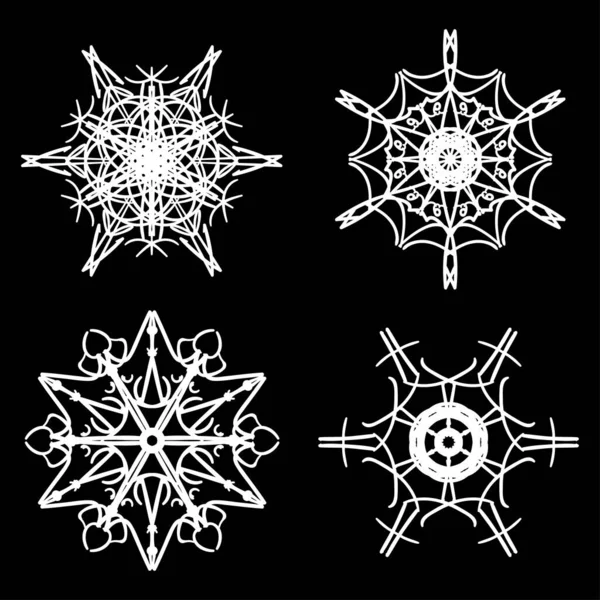 Ensemble de silhouettes dessinées de flocon de neige — Image vectorielle