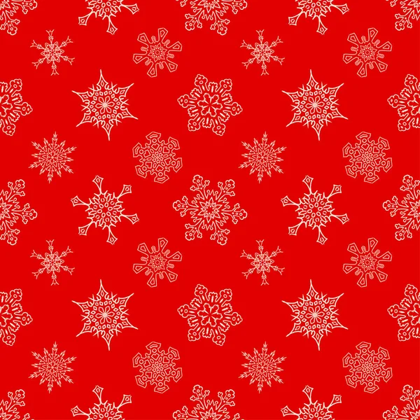 Kusursuz Noel kırmızı deseni çizilmiş kar taneleriyle — Stok Vektör