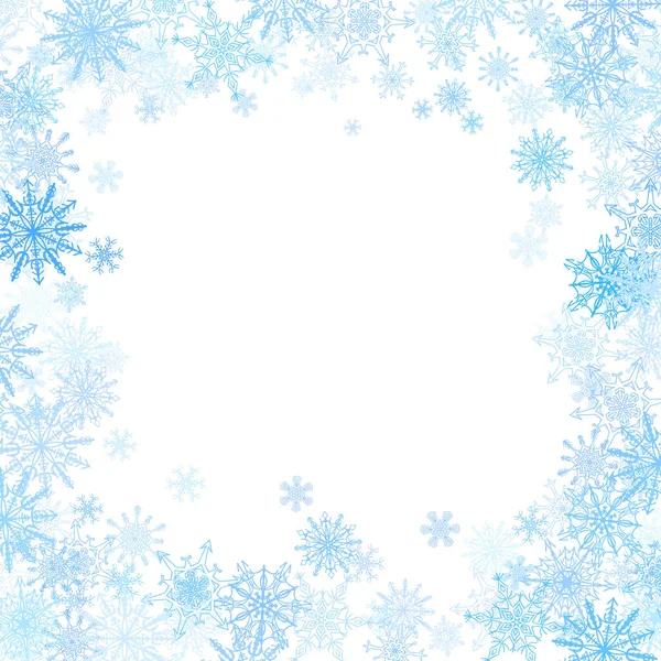Marco rectangular con pequeños copos de nieve azules — Vector de stock