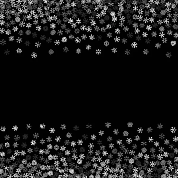 Chute de neige avec des flocons de neige aléatoires dans l'obscurité — Image vectorielle