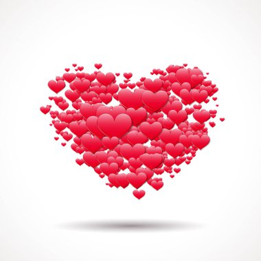 Sevgililer Günü kartı, kalp şeklinde dağınık aşk sembollerinden yapılmış.