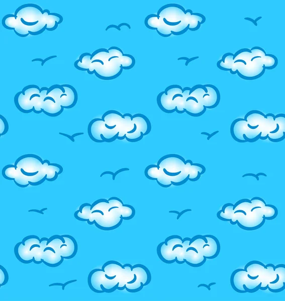 Dibujado patrón sin costura con nubes y aves — Vector de stock
