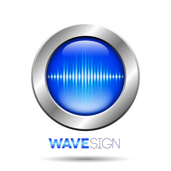 Silver button with sound wave sign — Stock Vector