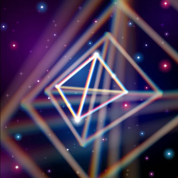 宇宙における色の収差を持つ光沢のあるピラミッド構造 — ストックベクタ