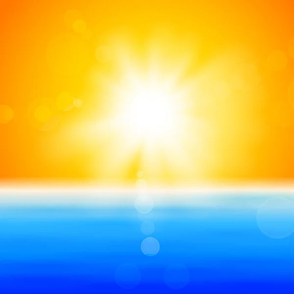 Hintergrund Mit Gleißender Sonne Mit Fackeln Über Dem Meer — Stockvektor