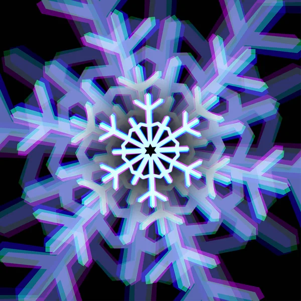 Signo Copo Nieve Navidad Brillante Con Aberraciones Color — Vector de stock