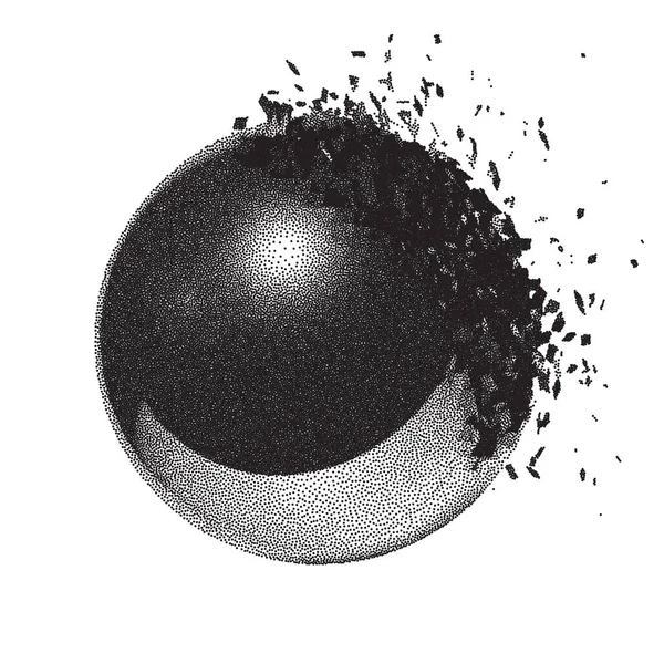 Dotwork Raster Ball Objekt Explosion Mit Partikeln — Stockvektor