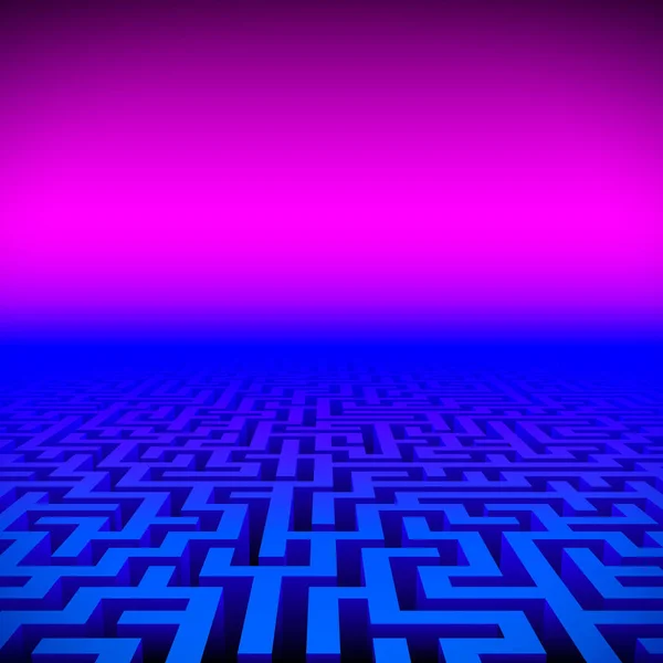 Retro Gaming Hipster Neon Landschap Met Blauw Labyrint — Stockvector