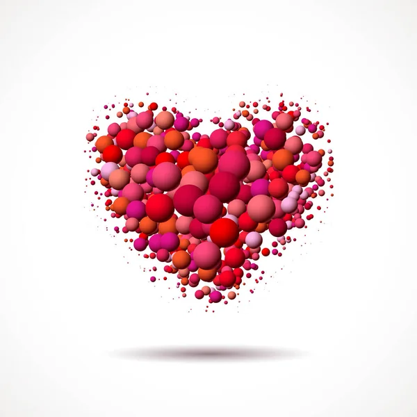 散乱カラフルな泡やボールで作られた心を持つバレンタインデーカード — ストックベクタ