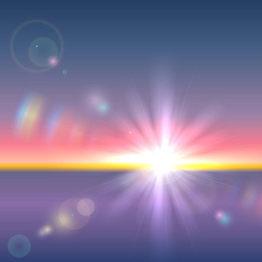 Mercek parlamaları ve kırılma ile ufkun üzerinde vektör güneş