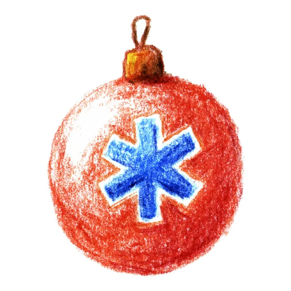 Boule Noël Vintage Rouge Dessinée Crayon Avec Flocon Neige — Image vectorielle