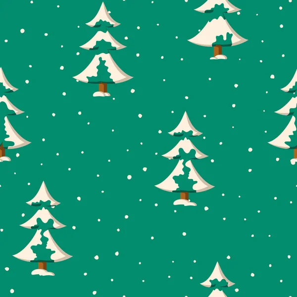 Patrón Navidad Sin Costuras Con Abetos Nevados Color Plano — Archivo Imágenes Vectoriales