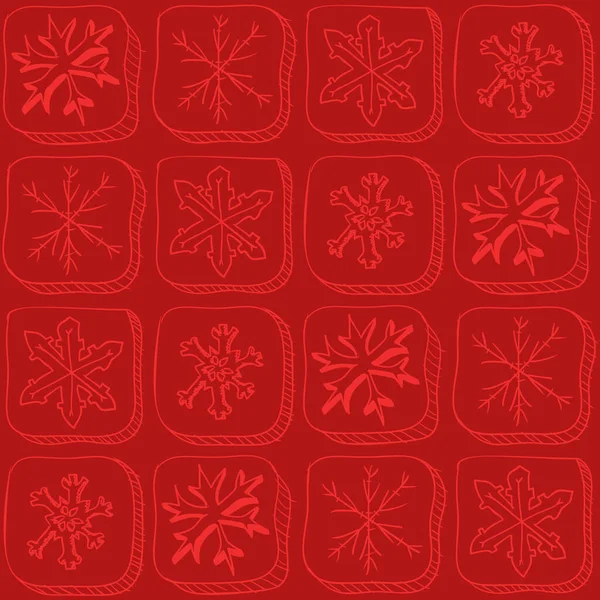 Weihnachtsmuster Mit Schneeflockenskizze Auf Rotem Hintergrund — Stockvektor