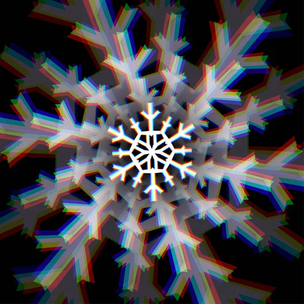 Signo Copo Nieve Navidad Brillante Con Aberraciones Color — Vector de stock