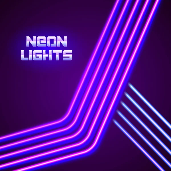 Ljus Neon Linjer Bakgrund Med Talet Stil Och Krom Bokstäver — Stock vektor