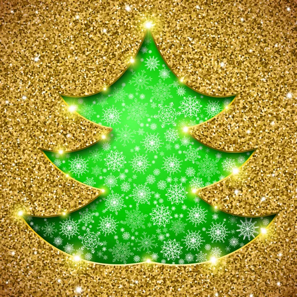 Cartão Árvore Natal Com Glitter Showflakes — Vetor de Stock