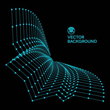 Mavi kablolarla bağlı noktalardan oluşan dalgalı ızgara