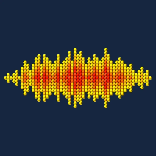 Forma Onda Sonora Gialla Fatta Pixel Cubo — Vettoriale Stock