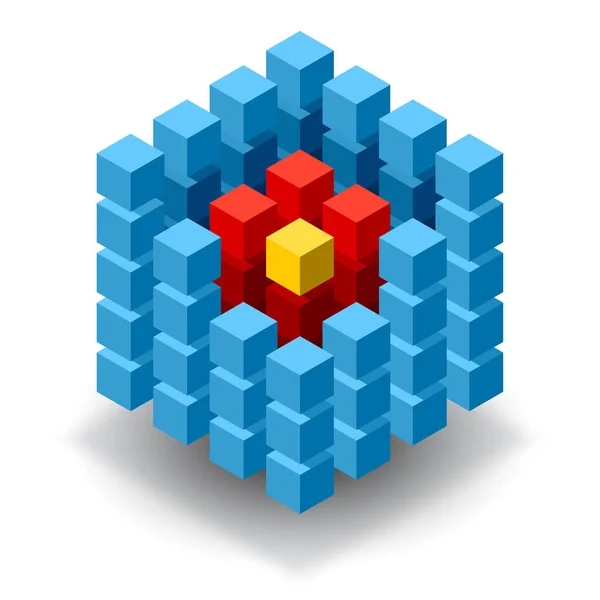 Logo Cube Bleu Avec Segments Rouges Jaunes — Image vectorielle