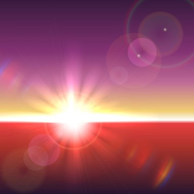 Mercek parlamaları ve kırılma ile ufkun üzerinde vektör güneş