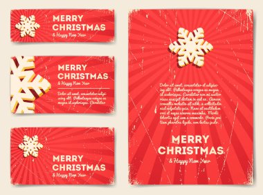 Kar tanesi ve metinli Noel afişleri koleksiyonu