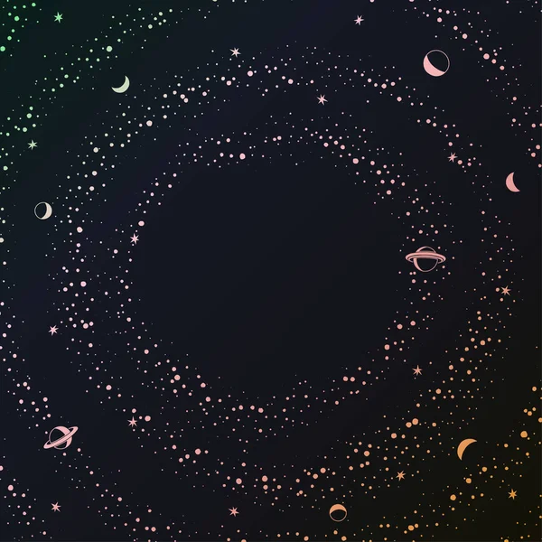 Cadre Science Fiction Rétro Avec Espace Étoiles Planètes — Image vectorielle