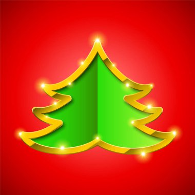 Altın kenarlı ve parıltılı Noel ağacı kartı