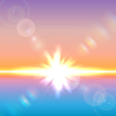 Mercek parlamaları ve kırılma ile ufkun üzerinde vektör güneş