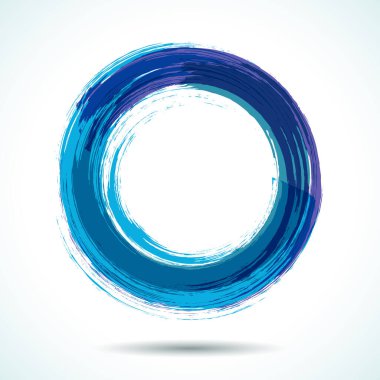 Mavi deniz temalı fırça boyalı suluboya daire