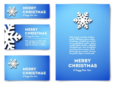 Kar tanesi ve metinli Noel afişleri koleksiyonu