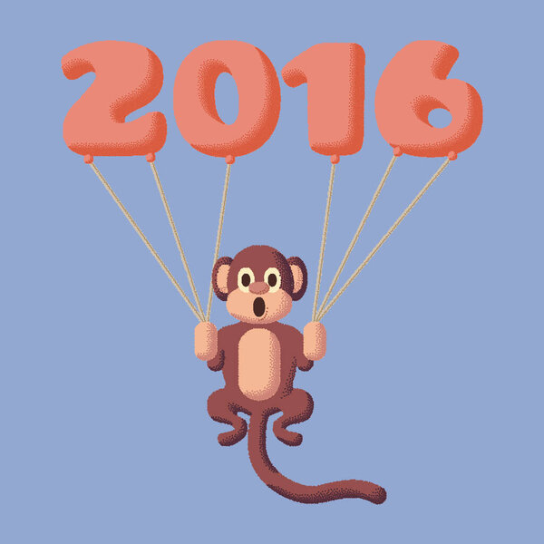 Обезьяна пунктирным символом 2016 года с воздушными шарами. Цвета Rose Quartz и Serenity