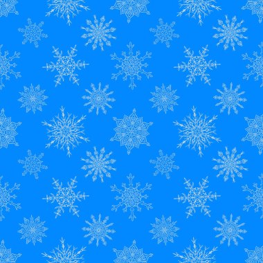 Rastgele çizilmiş kar taneleriyle kusursuz Noel mavisi desen