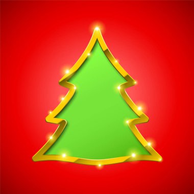 Altın kenarlı ve parıltılı Noel ağacı kartı