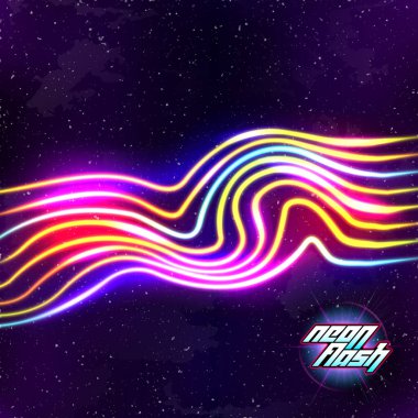 80 'lerin tozlu vhs tarzına sahip Neon çizgileri Yeni Retro Dalga arkaplanı