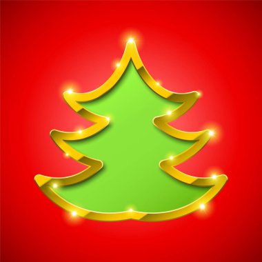 Altın kenarlı ve parıltılı Noel ağacı kartı