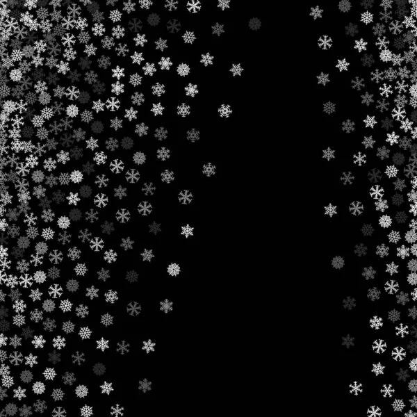 Chute Neige Avec Des Flocons Neige Aléatoires Dans Obscurité — Image vectorielle