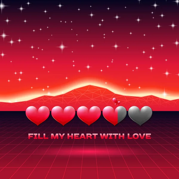 Valentines Day Hearts Love Themed Retro Game Card 80S Styled — Stock Vector