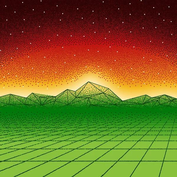 Paysage Pois Rétro Style Hipster Avec Montagnes Triangulaires — Image vectorielle