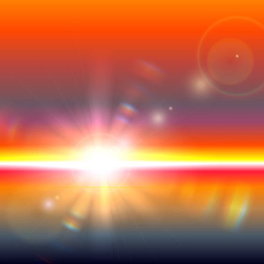 Mercek parlamaları ve kırılma ile ufkun üzerinde vektör güneş