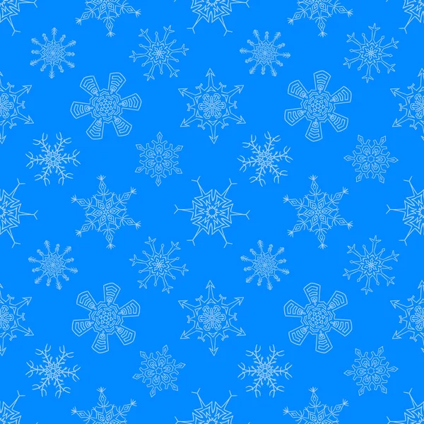 Patrón Azul Navidad Sin Costuras Con Copos Nieve Dibujados Azar — Vector de stock