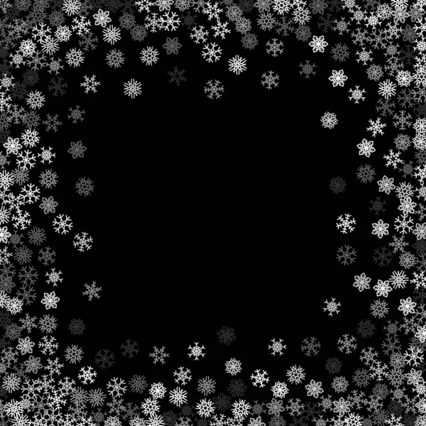 Chute Neige Avec Des Flocons Neige Aléatoires Dans Obscurité — Image vectorielle
