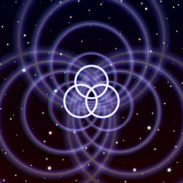 魔法交叉圆圈符号在灵性空间中传播神秘的能量 — 图库矢量图片
