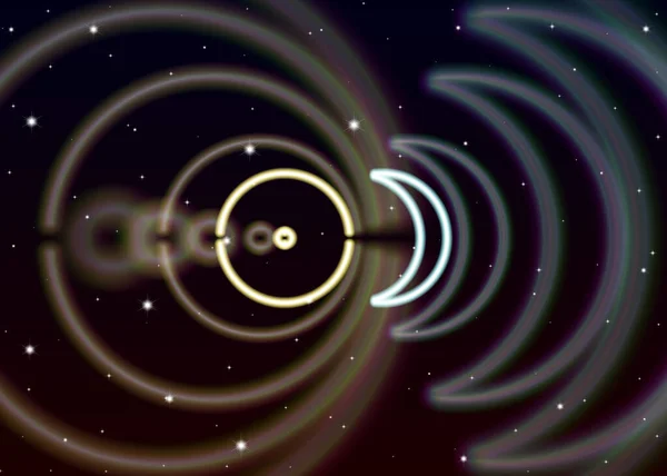 Magische Zon Maan Symbolen Verspreiden Mystieke Energie Spirituele Ruimte — Stockvector